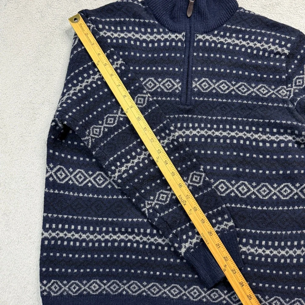 Lincs DC & Co Mens Med. Lambswool Quarter Zip Sweater Navy Blue Fair Isle Knit